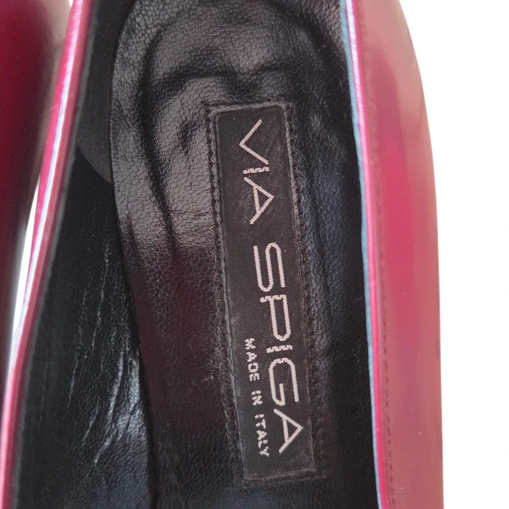 Via‎ Spiga Red Leather Horsebit Loafers Women's 7.5 Block Heel Made in Italy